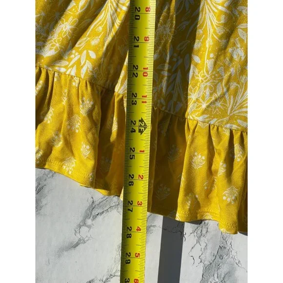 Style & Co XL Yellow Floral Bell Sleeve On Off Knit Top Dainty Ochre Rayon Blend - Picture 5 of 10